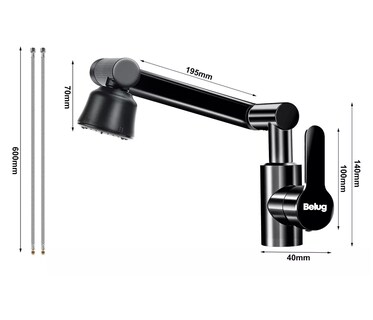 Foto 3 | Grifo De Cocina, Baño Acero Inoxidable Caliente O Frío 1080° Negro Belug