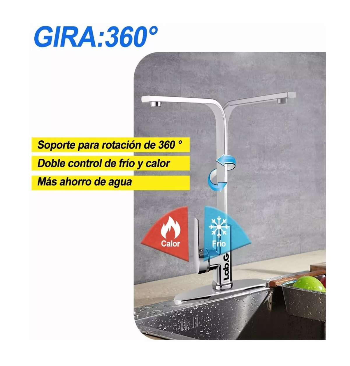 Foto 4 pulgar | Mezcladora Para Fregadero Lab.g Grifo Monomando Cocina Con Cubierta Gris