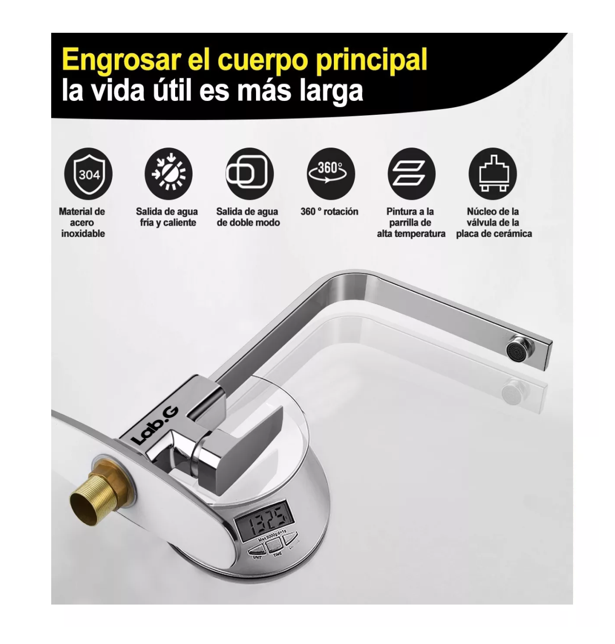 Foto 4 | Mezcladora Para Fregadero Lab.g Grifo Monomando Cocina Con Cubierta Gris