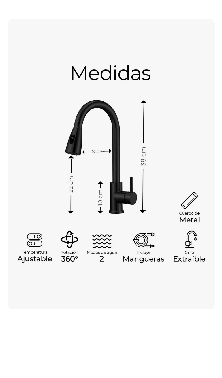 Foto 3 pulgar | Grifo Cocina Monomando Extraíble Tarja Inoxidable Negro Mate Xtellar