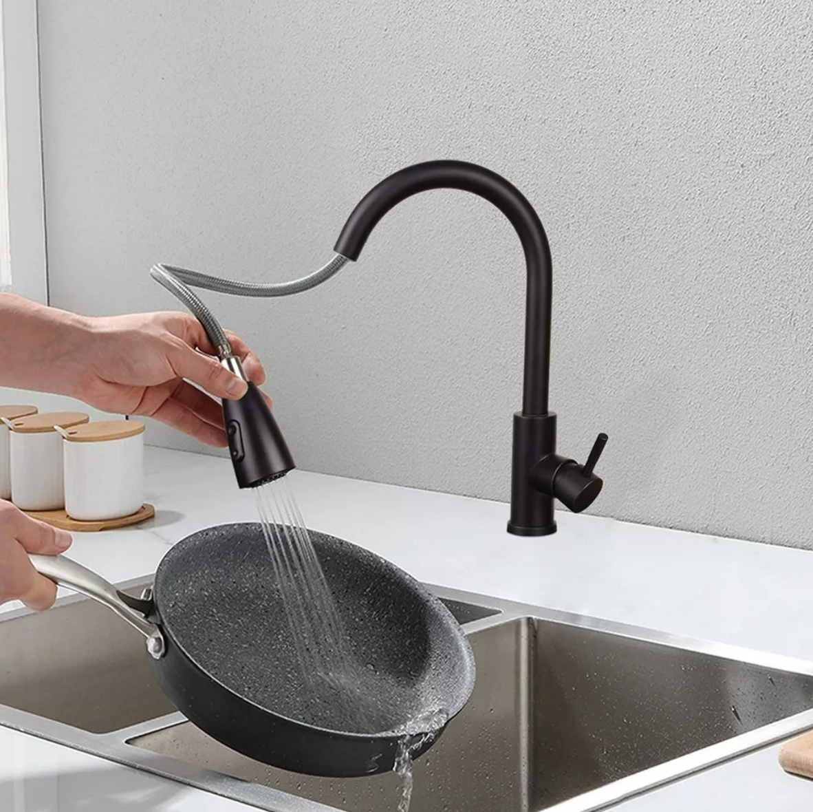 Foto 4 pulgar | Grifo Cocina Monomando Extraíble Tarja Inoxidable Negro Mate Xtellar