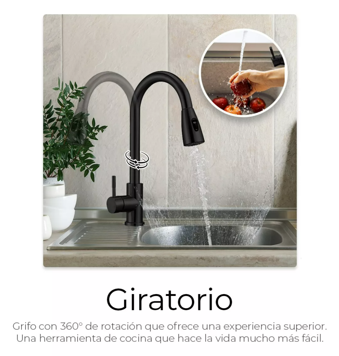 Foto 4 | Grifo Cocina Monomando Extraíble Tarja Inoxidable Negro Mate Xtellar
