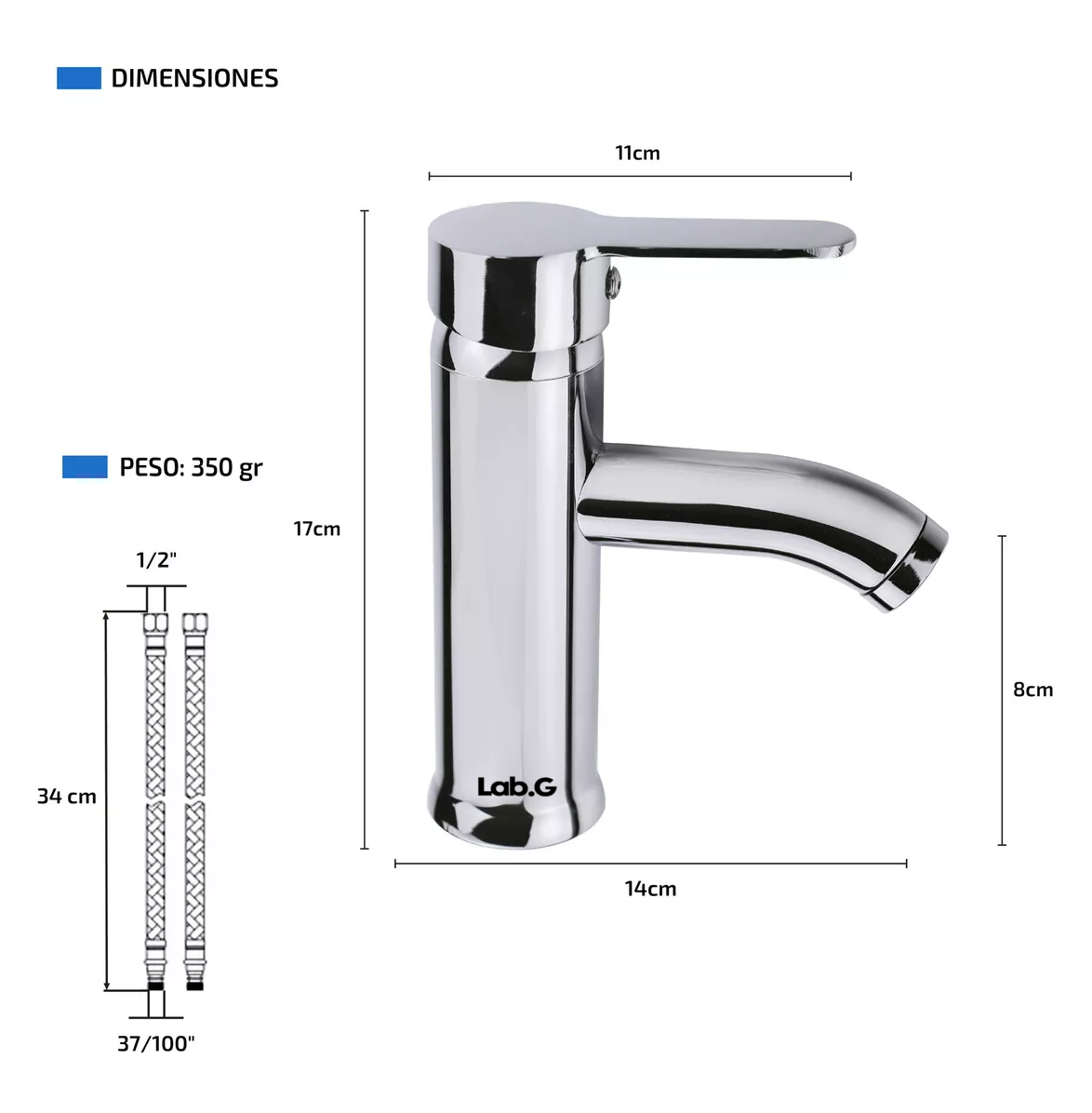 Foto 3 | Llave Mezcladora Baja Monomando Para Lavabo Lab.g Fregadero Grifo Lavamanos Baño Plateada