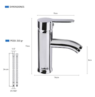 Foto 3 | Llave Mezcladora Baja Monomando Para Lavabo Lab.g Fregadero Grifo Lavamanos Baño Plateada