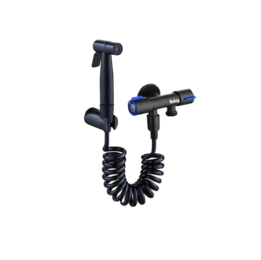 Grifo Inodoro Con Válvula Angular De Doble Salida Limpieza , Belug Color Negro