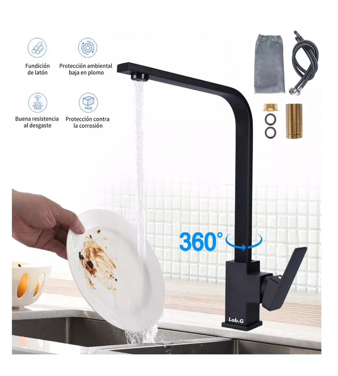 Foto 5 pulgar | Grifo Monomando Fregadero Llave Mezcladora Para Cocina Negro
