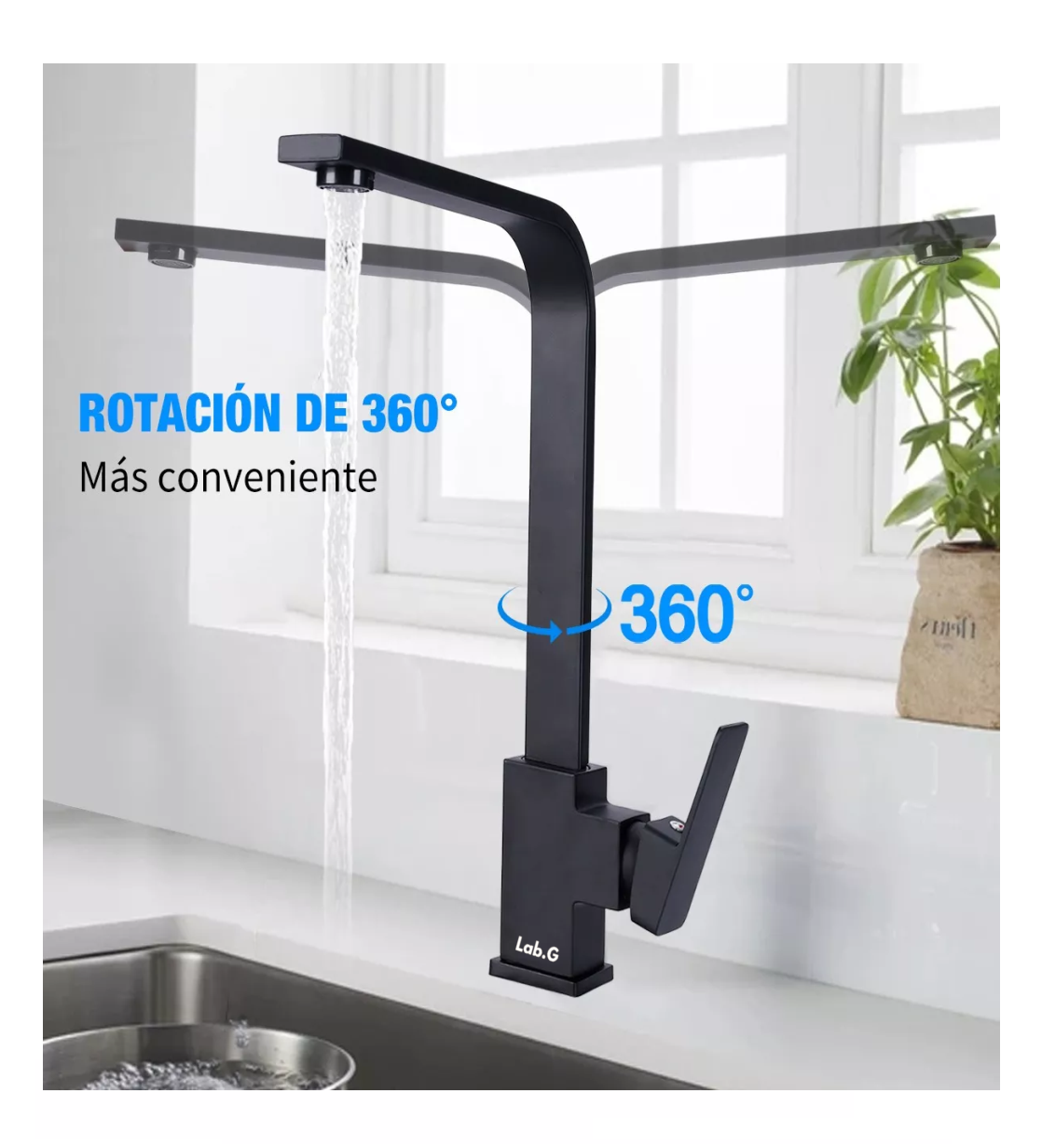 Foto 5 | Grifo Monomando Fregadero Llave Mezcladora Para Cocina Negro