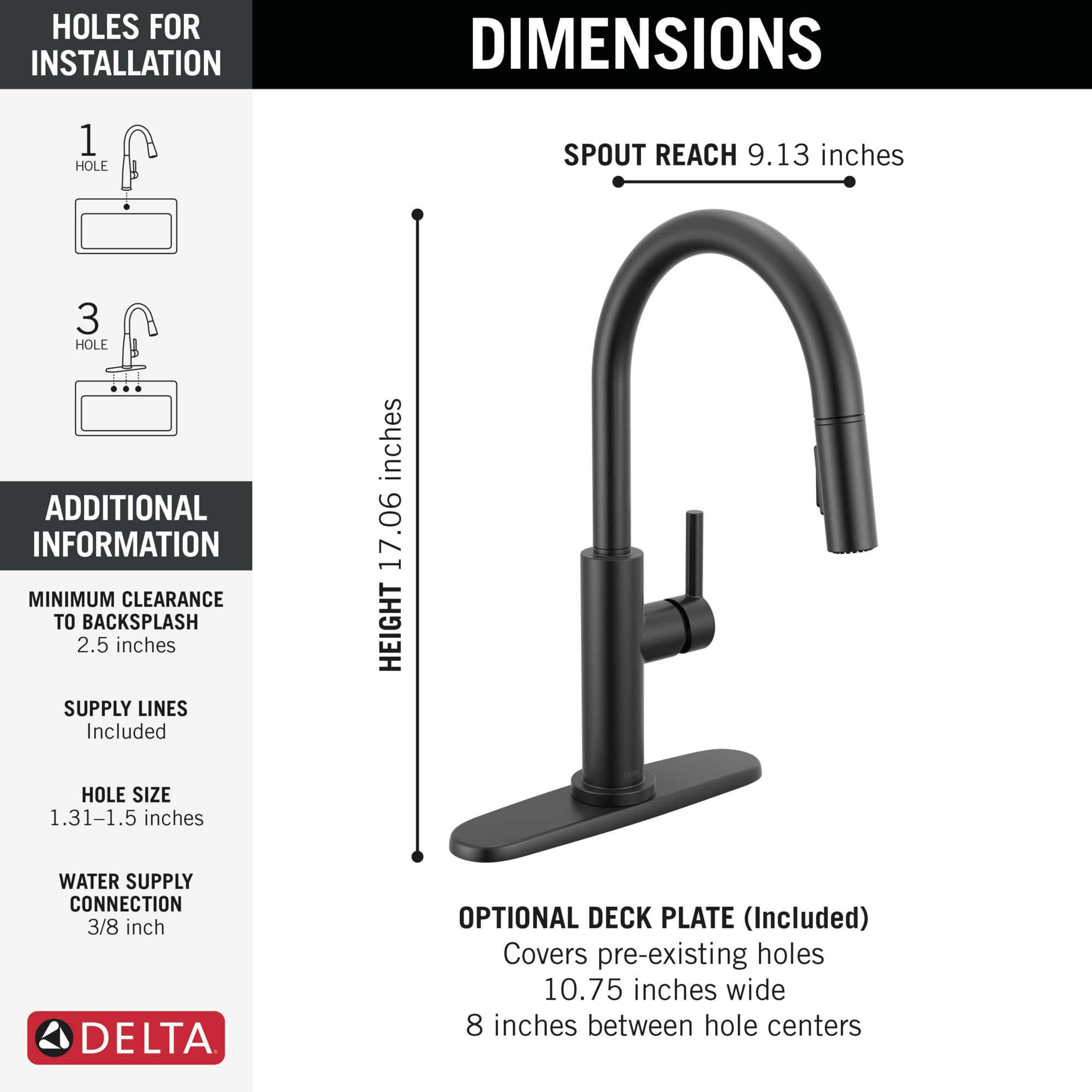 Foto 4 | Grifo De Cocina Delta Nicoli Con Pulverizador Desplegable Negro - Venta Internacional.