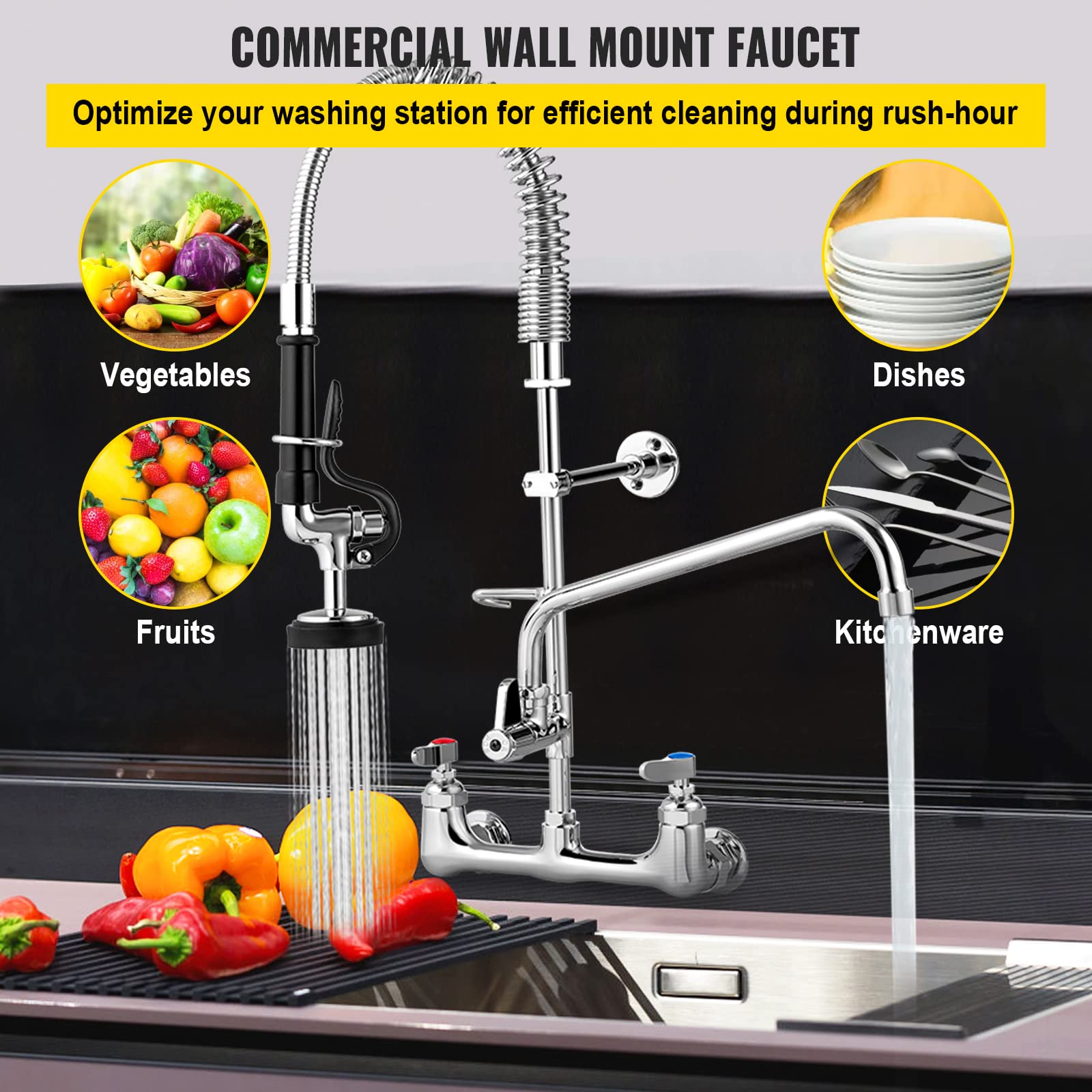Foto 4 pulgar | Grifo Vevor Commercial Con Pulverizador Previo Al Enjuague, Soporte De Pared De 25 Cm - Venta Internacional.