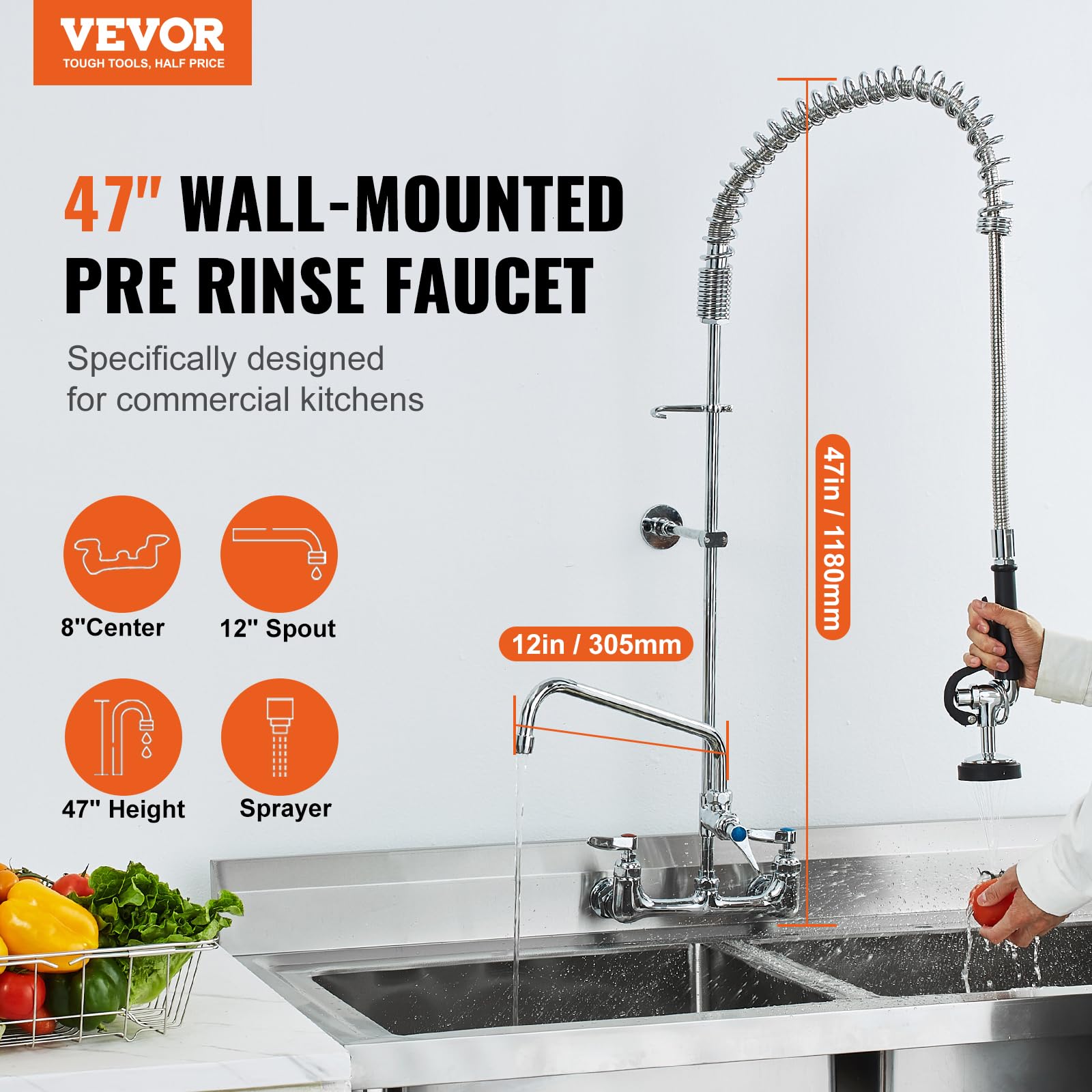 Foto 2 | Grifo Comercial Vevor Con Pulverizador De Preenjuague De 47 Cm De Altura - Venta Internacional.