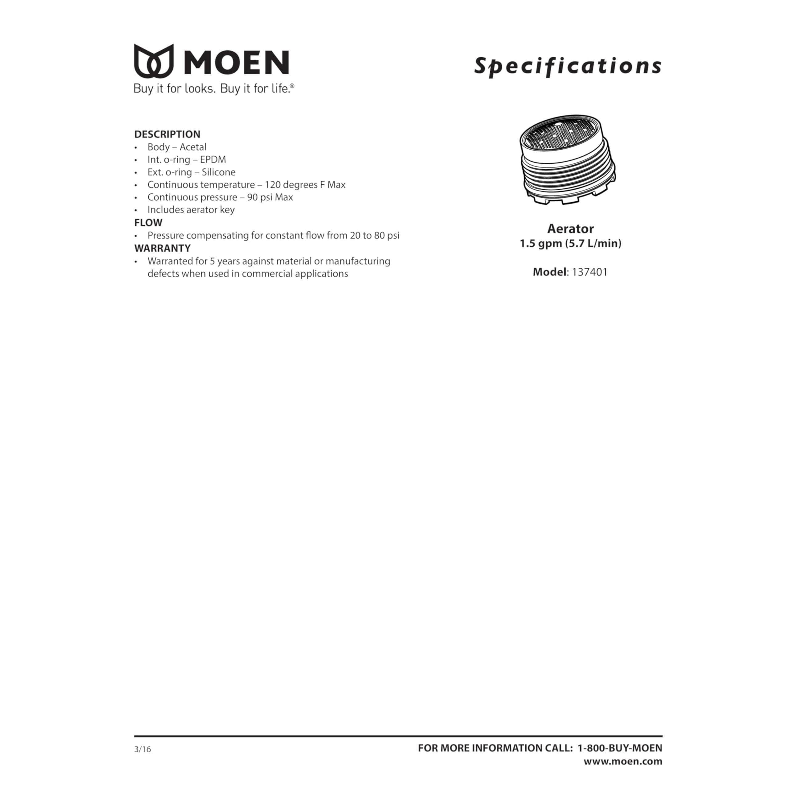 Foto 2 | Kit De Servicio De Restrictor De Flujo Para Aireador Moen 137401 5.7 L/min - Venta Internacional.