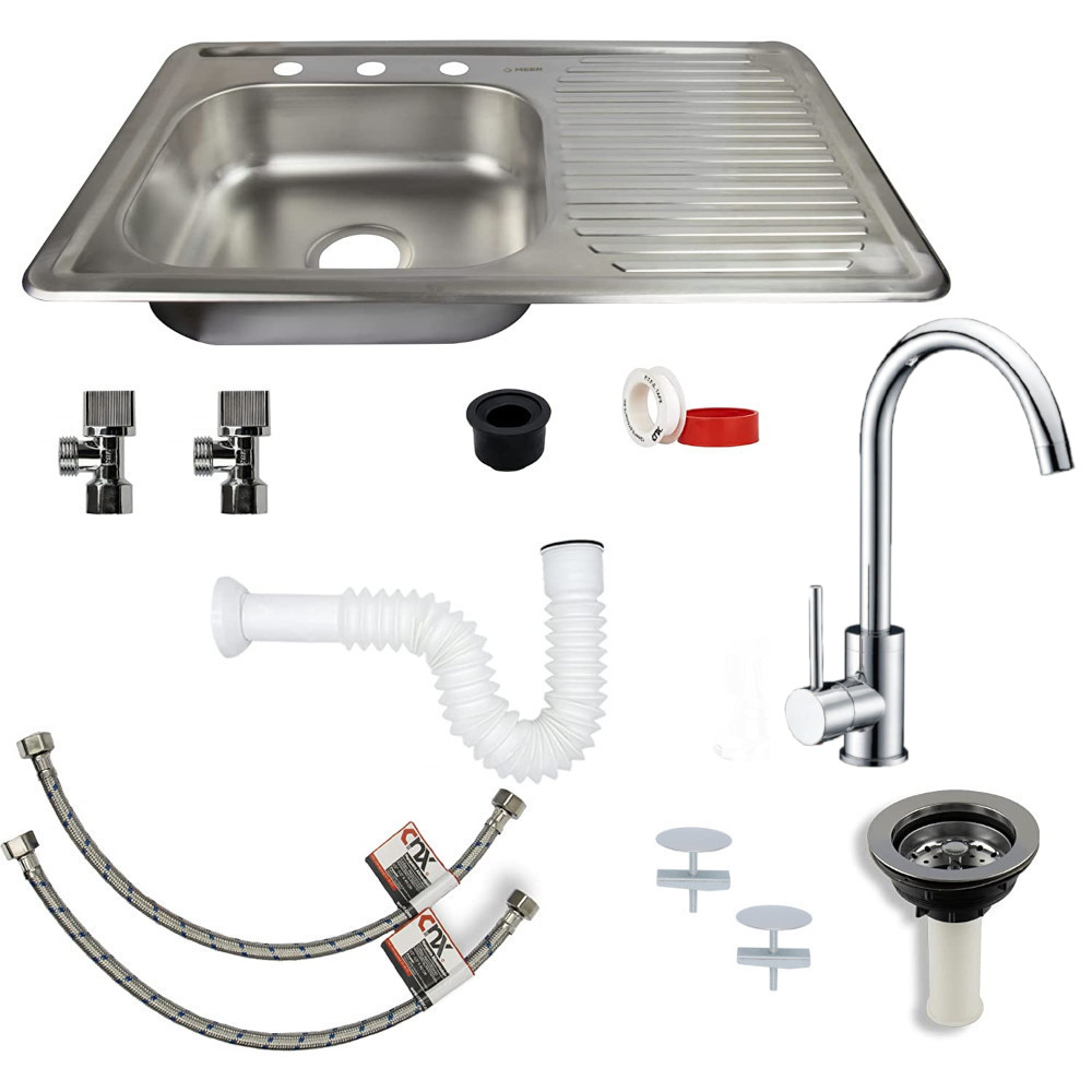Kit Meer-Cnx Completo de Tarja con Escurridero Derecho con Mezcladora Monomando para Cocina