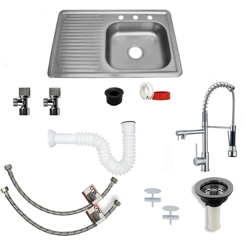 Kit Completo De Tarja Meer-CNX color Gris Con Escurridero Izq Con Mezcladora Flexible Para Cocina $3,440