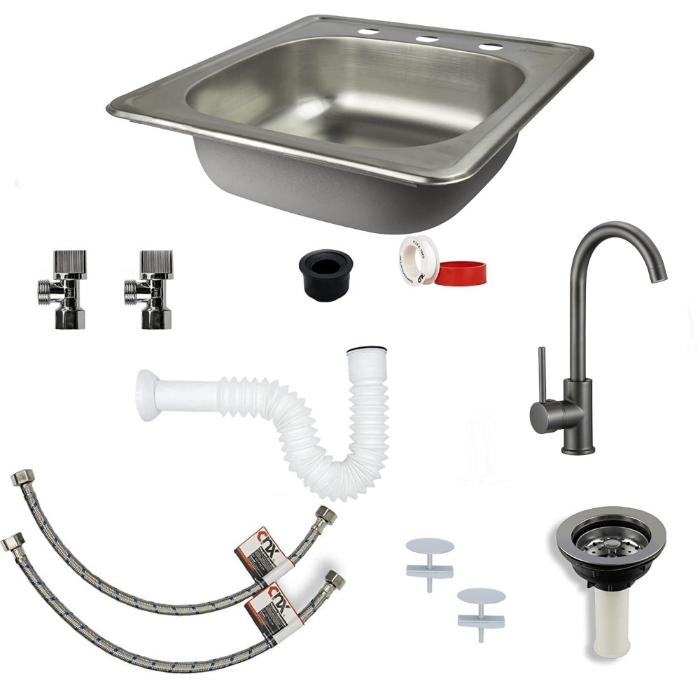 Foto 4 | Kit Completo De Tarja Sencilla Con Mezcladora Flexible Para Cocina Meer-CNX color Gris