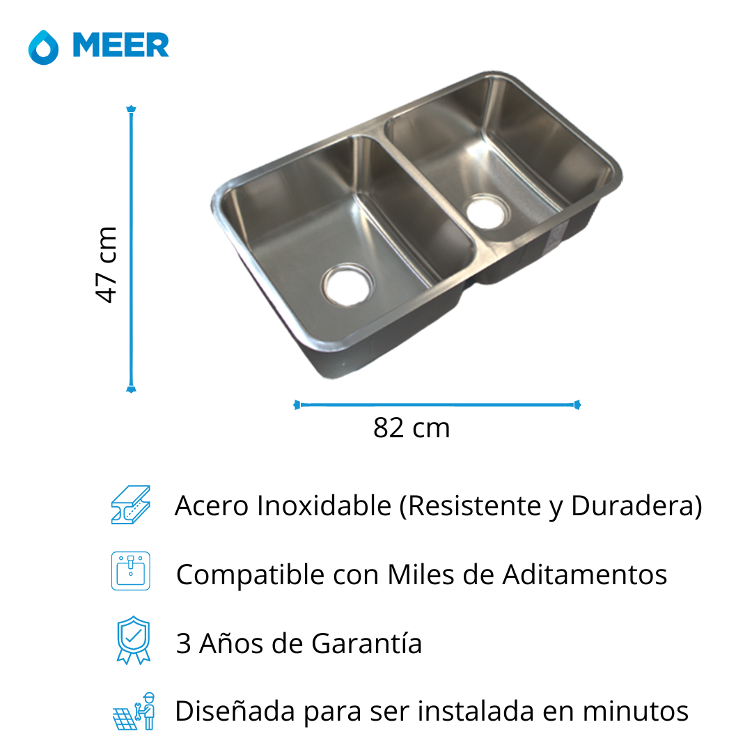 Foto 6 | Tarja Doble de Submontar en Acero Inoxidable con Mezcladora Monomando Flexible y Kit De Instalación Meer-Cnx