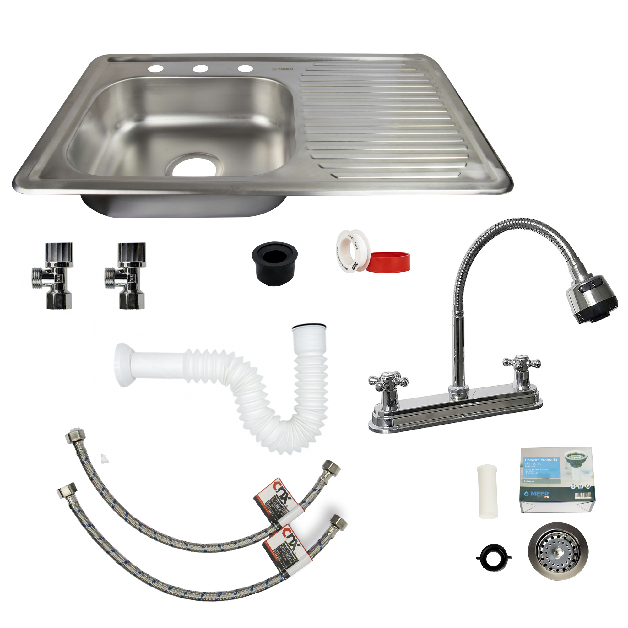 Foto 2 | Kit Completo de Tarja con Mezcladora Flexible para Cocina marca CNX modelo KIT-009 + TSED8050 color Plata