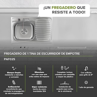 Foto 2 | Tarja para Fregadero de Acero Inoxidable Avera Paf02s