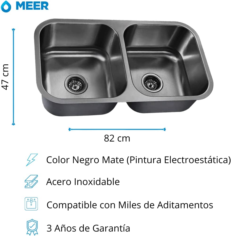 Foto 5 pulgar | Tarja Doble Para Submontar De Acero Inoxidable, Incluye Dos Contra Canastas