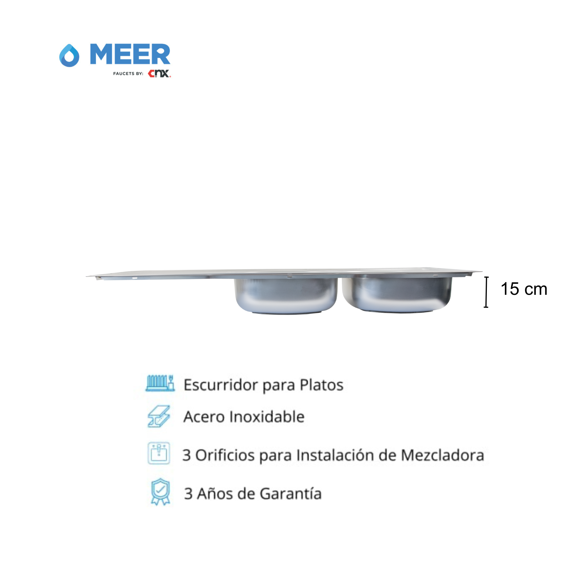 Foto 5 pulgar | Tarja Doble para Empotrar Cnx con Escurridero y Kit de Instalación