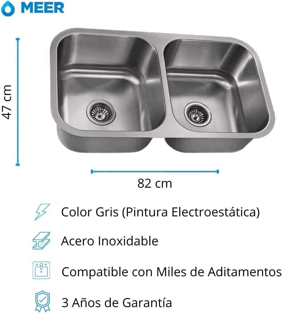 Foto 4 pulgar | Tarja Doble con Mezcladora y Salidas de Agua Cnx de Acero Inoxidable