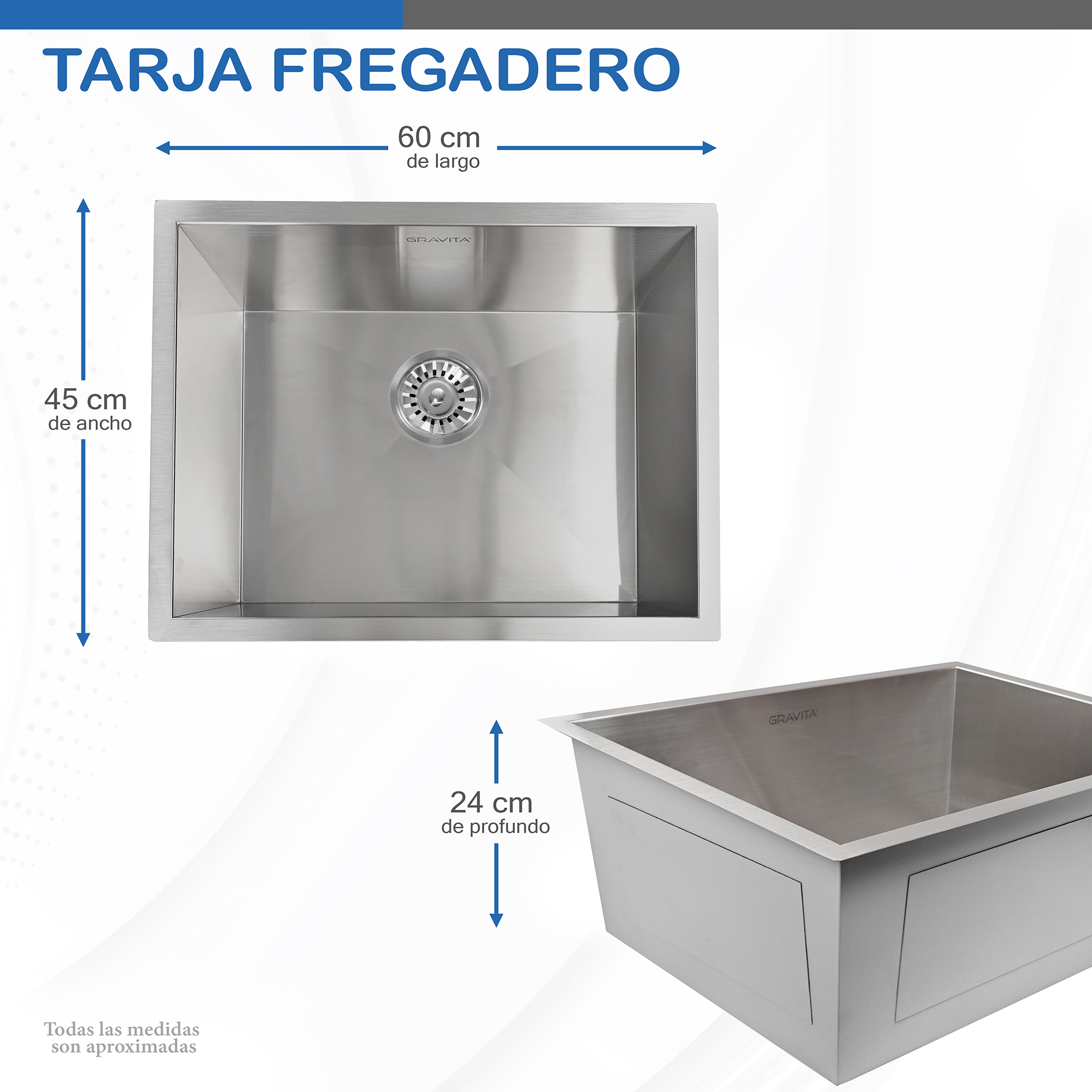 Foto 5 pulgar | Tarja Fregadero de Submontar Gravita con Contra Canasta color Plata