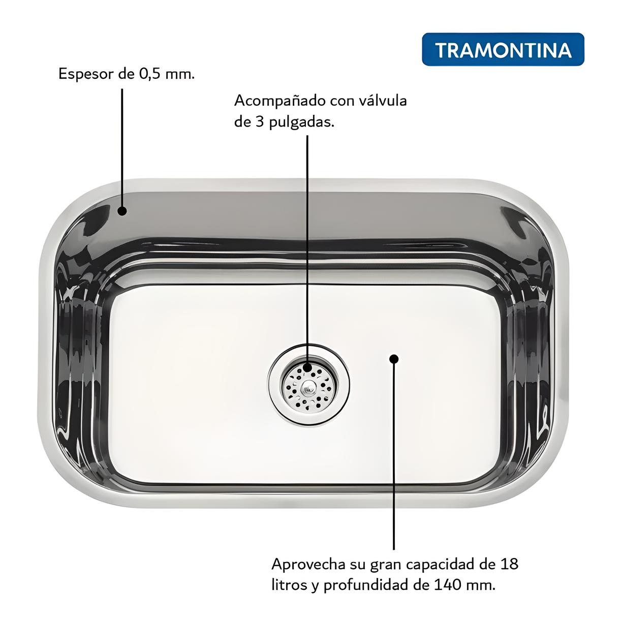 Foto 4 | Tarja para Cocina Tramontina Lavínia Bajo Poner 47 Bl en Acero Inoxidable Pre-pulido 47 x 30 cm