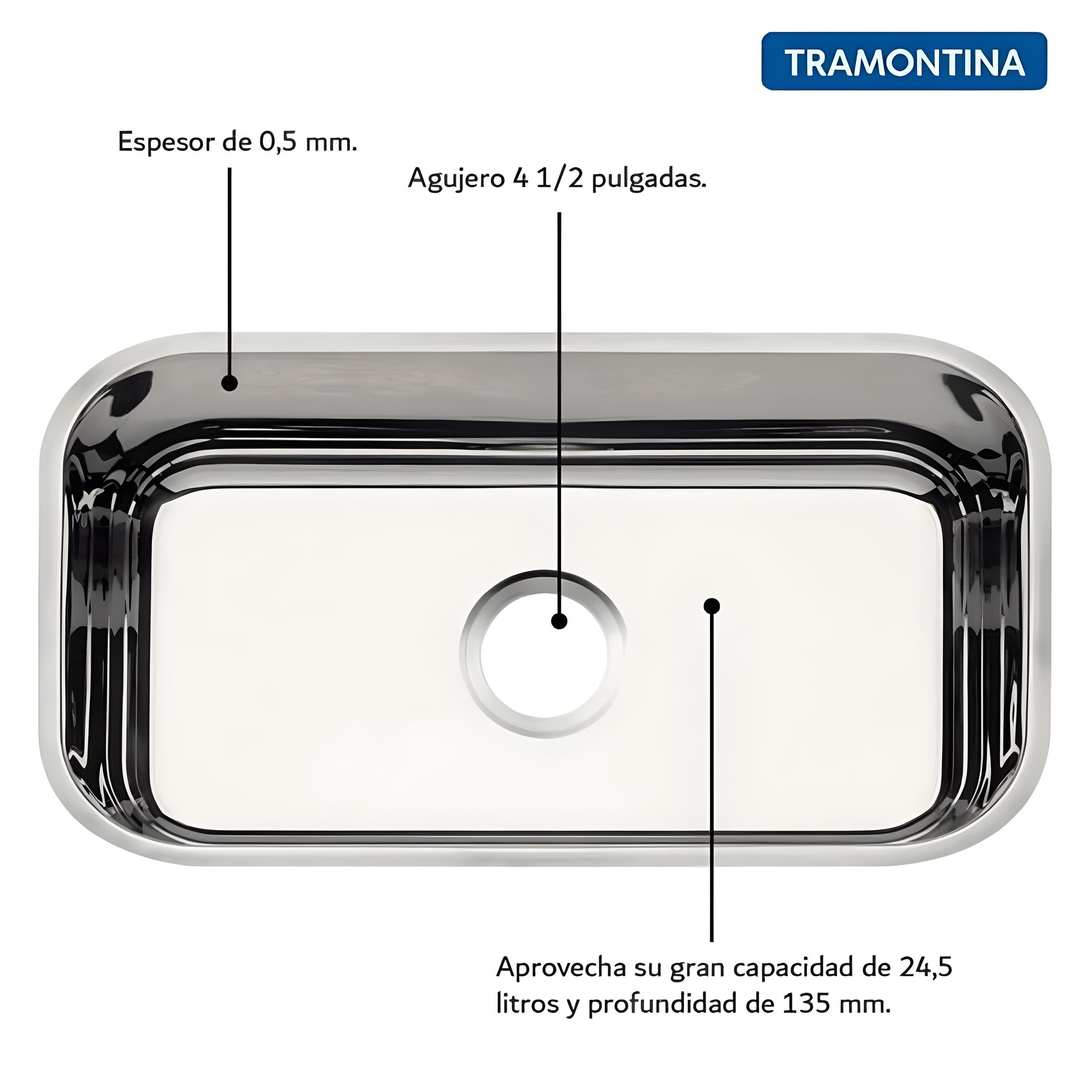 Foto 5 pulgar | Tarja para Cocina Bajo Poner Tramontina Lavínia 56 Bl en Acero Inoxidable Pre-pulido 56 x 34 cm