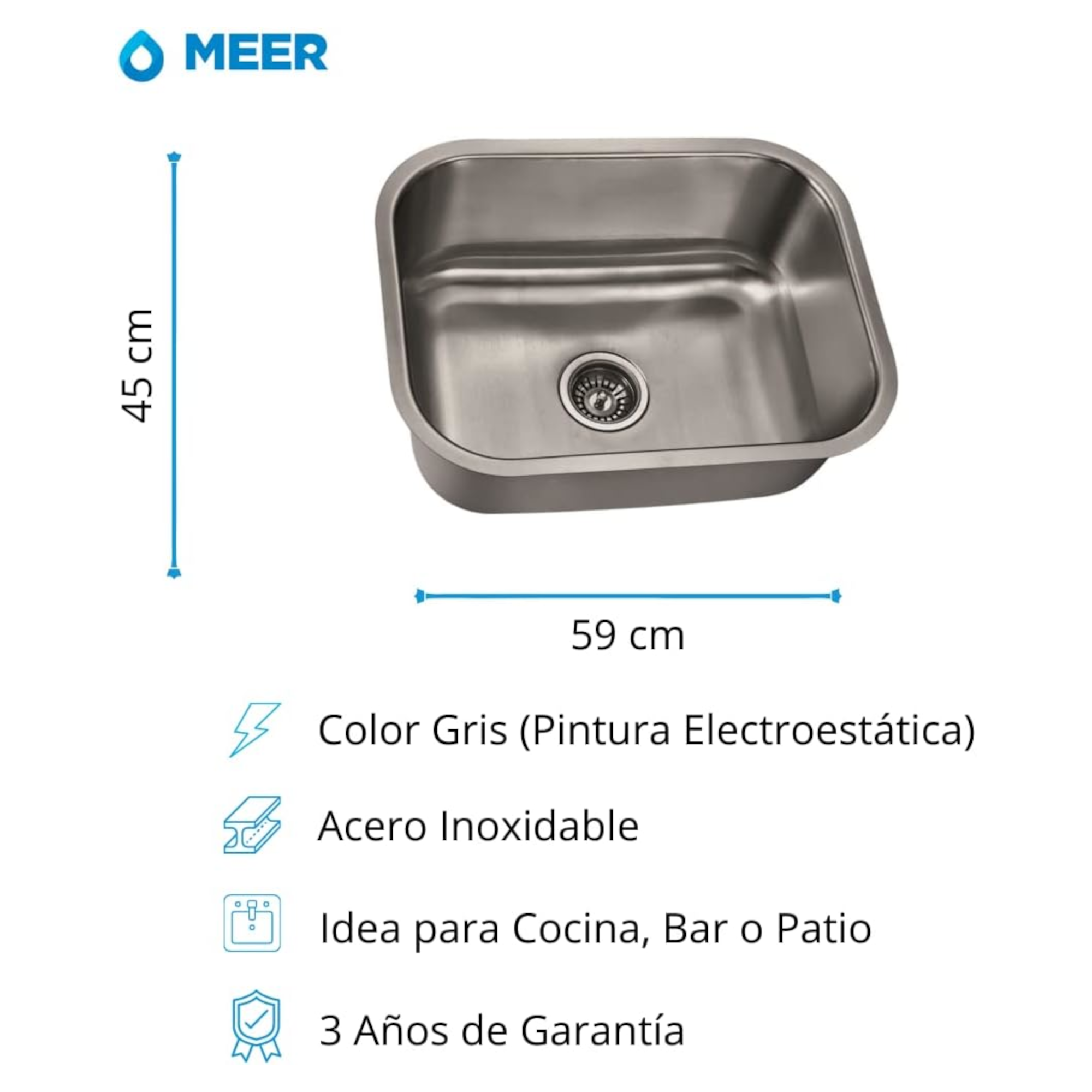 Foto 2 | Kit Completo de Tarja de Cocina Sencilla Meer-CNX con Mezcladora Monomando Premium