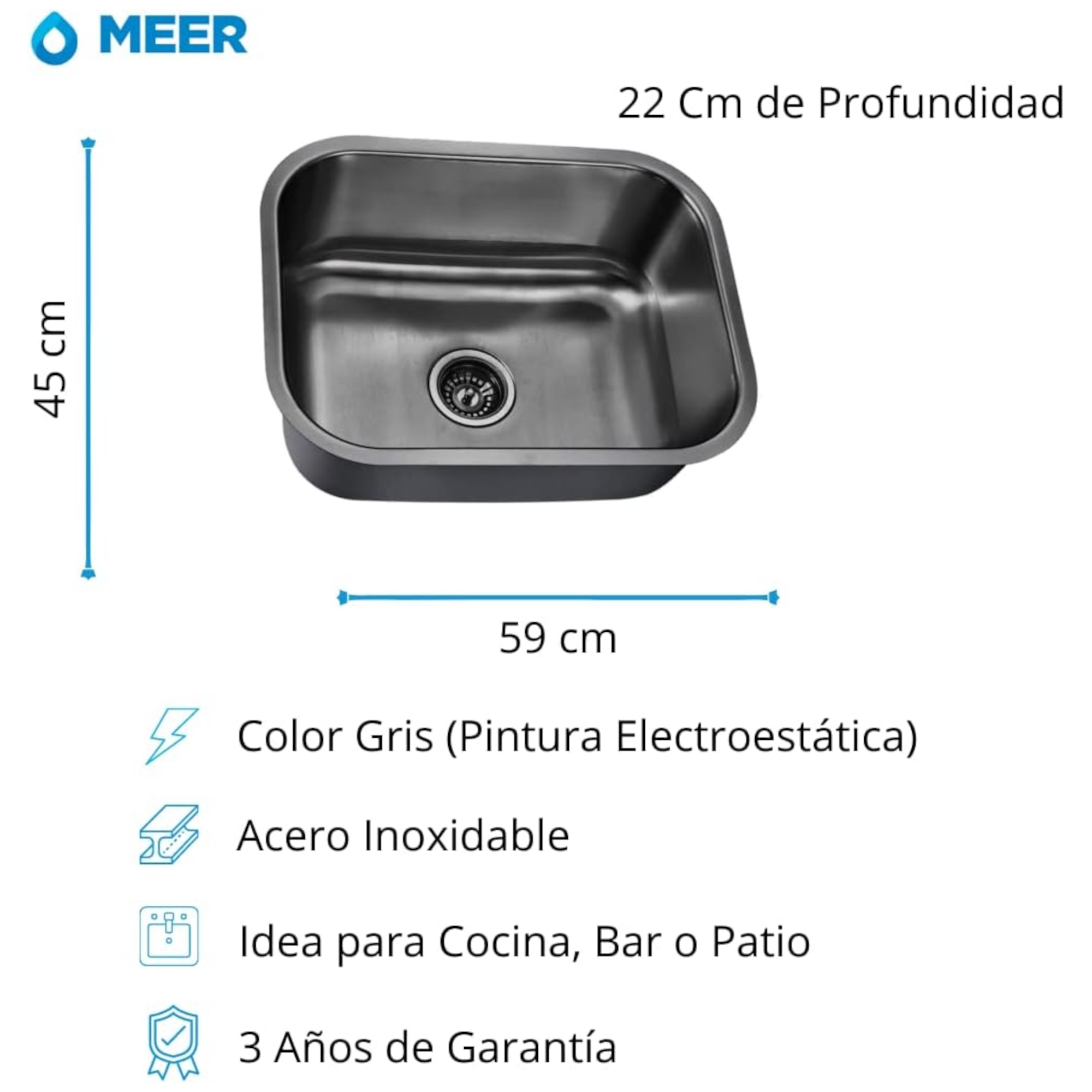 Foto 3 pulgar | Tarja de Cocina de Una Tina con Kit de Instalación Meer-cnx Acero Inoxidable Premium