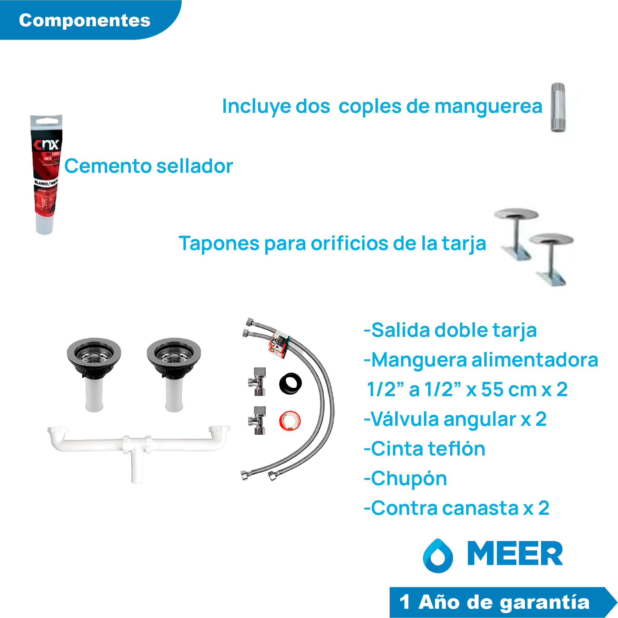 Foto 6 | Kit de Tarja Doble de Acero Inoxidable Meer-CNX TD8247SR2G + KIT-002 de Instalación