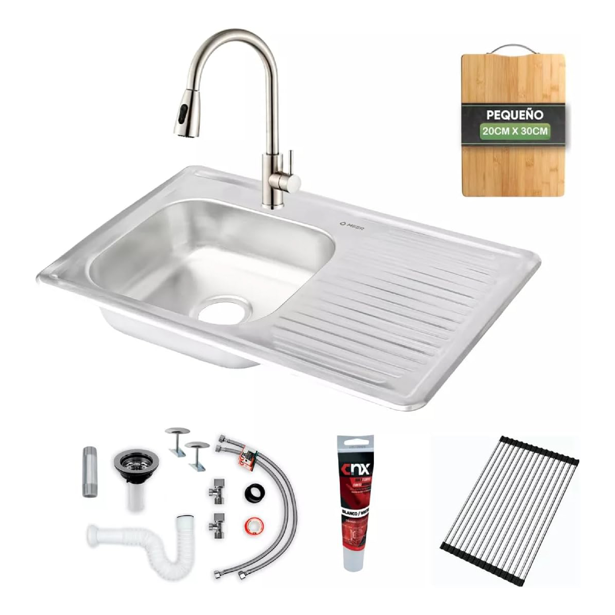 Kit de Mezcladora y Fregadero para Cocina con Escurridero Tabla Meer Faucets By Cnx