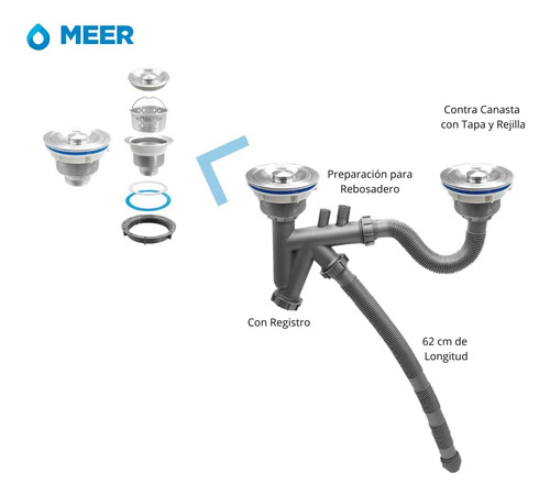Foto 7 pulgar | Tarja Doble Meer Cnx de Acero Inoxidable para Cocina con Accesorios