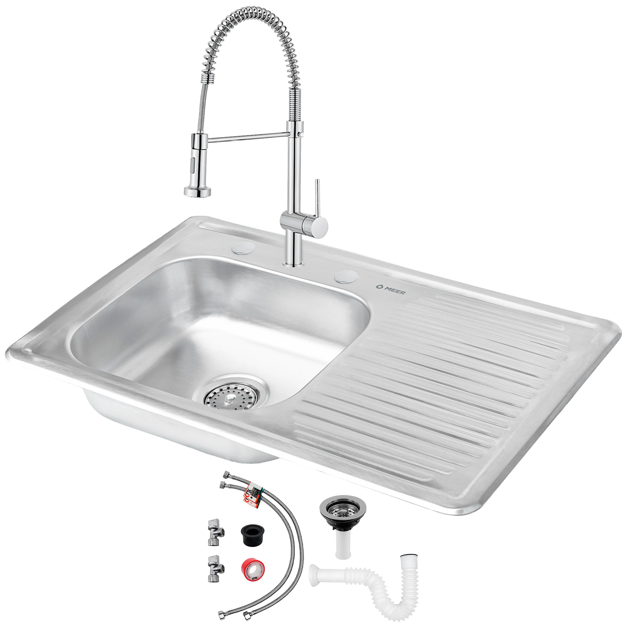 Fregadero para Cocina con Escurridor Derecho Meer Faucets By CNX Acero Inoxidable Mezcladora Flexible con dos Tipos $2,800