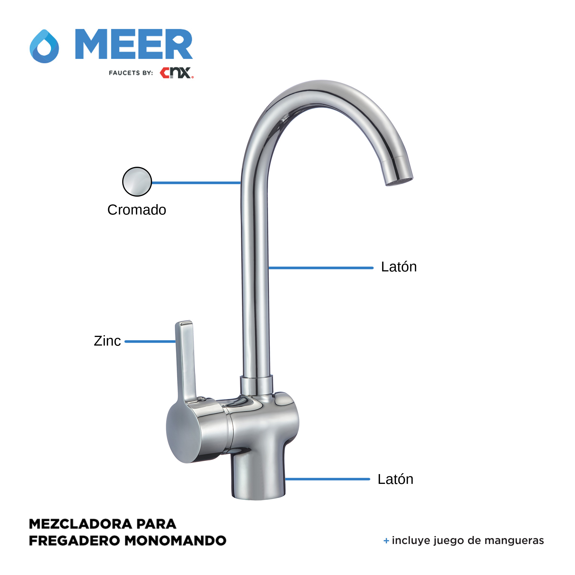 Foto 5 pulgar | MEER Fregadero para Cocina Sencillo de Acero Inoxidable y Mezcladora Monomando