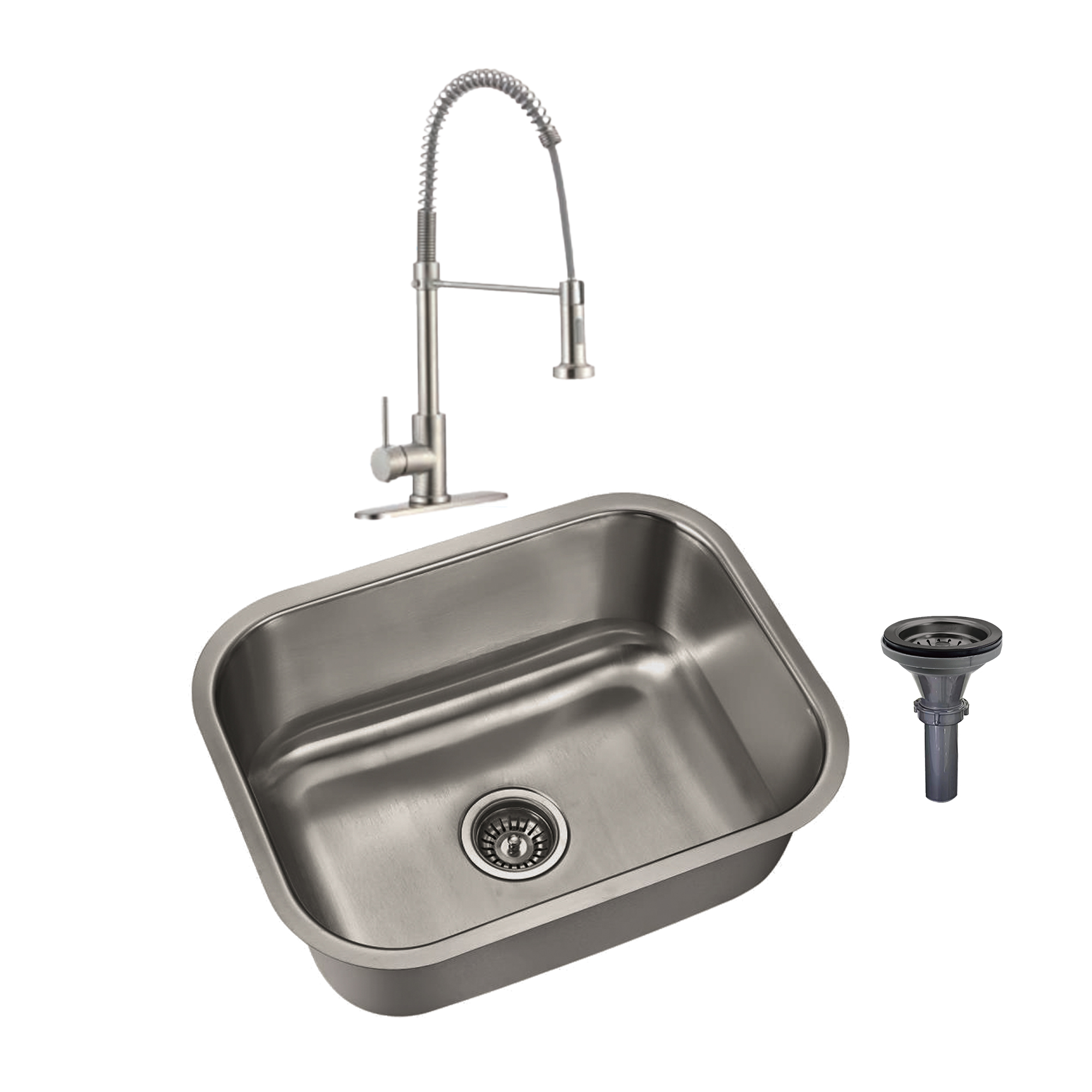 Meer Faucets By Cnx | Tarja De Acero Inoxidable + Mezcladora De Cuello Flexible Cromada En Acero Inoxidable, Incl