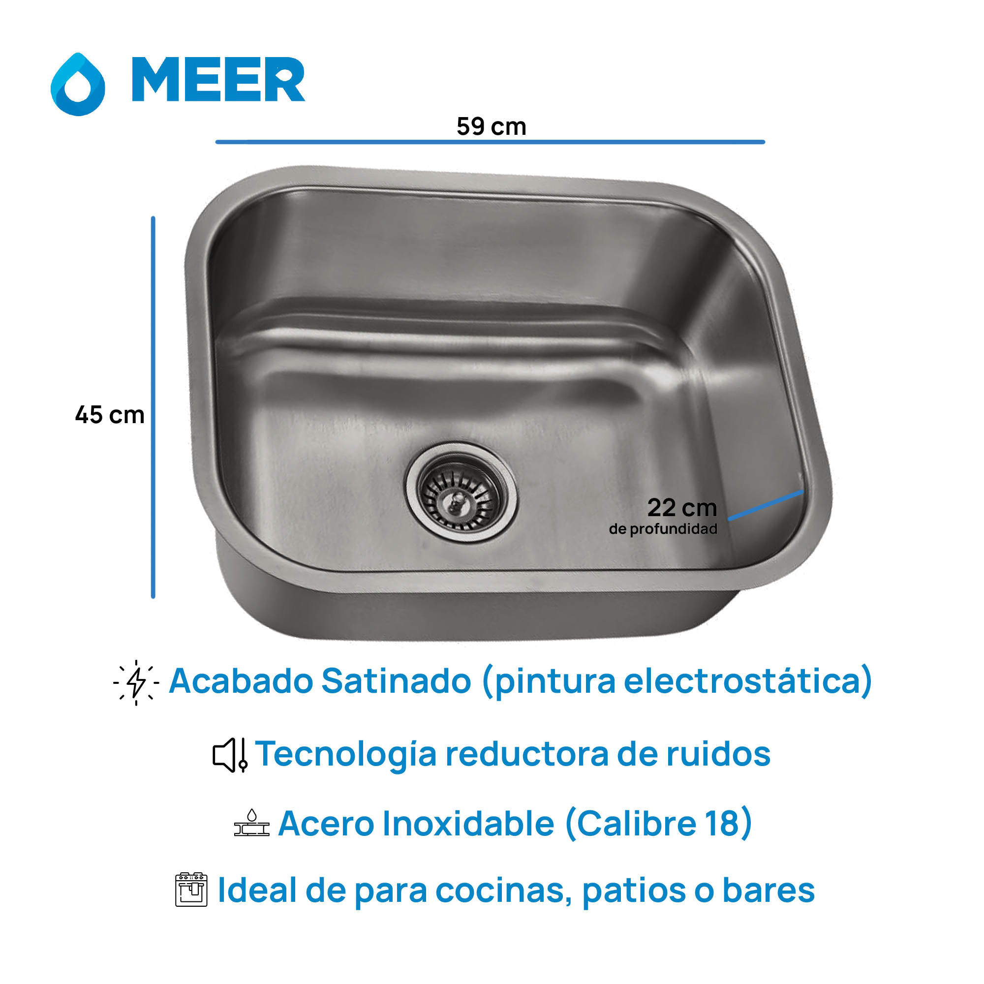 Foto 2 | Meer Faucets By Cnx | Tarja De Acero Inoxidable + Mezcladora De Cuello Flexible Cromada En Acero Inoxidable, Incl