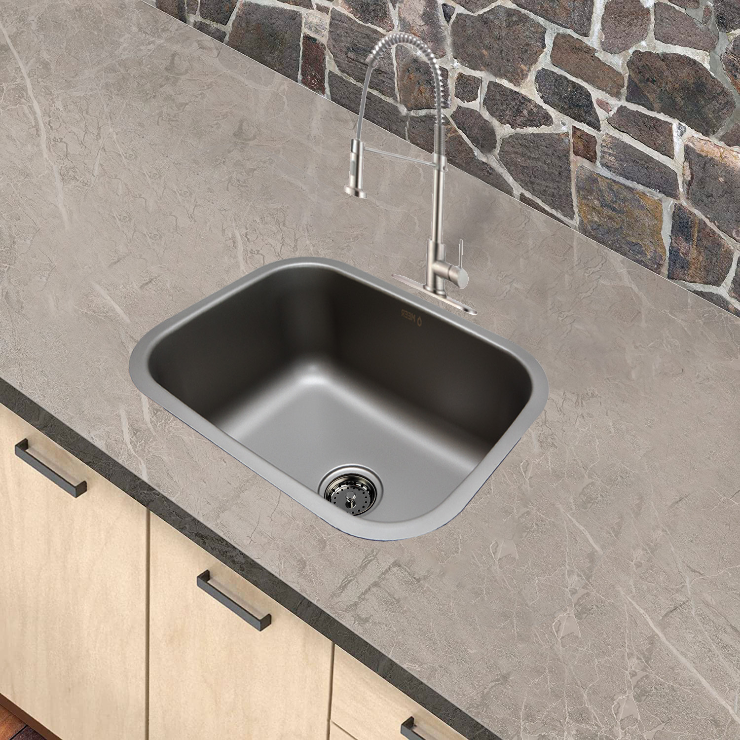 Foto 4 pulgar | Meer Faucets By Cnx | Tarja De Acero Inoxidable + Mezcladora De Cuello Flexible Cromada En Acero Inoxidable, Incl