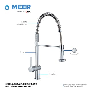 Foto 4 | Meer Faucets By Cnx | Tarja De Acero Inoxidable + Mezcladora De Cuello Flexible Cromada En Acero Inoxidable, Incl