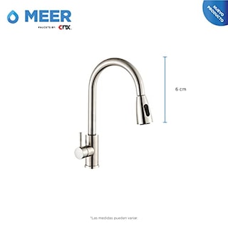 Foto 3 | Meer Faucets By Cnx |tarja De Acero Inoxidable + Mezcladora De Cuello Retráctil Cromada En Acero Inoxidable, Inc
