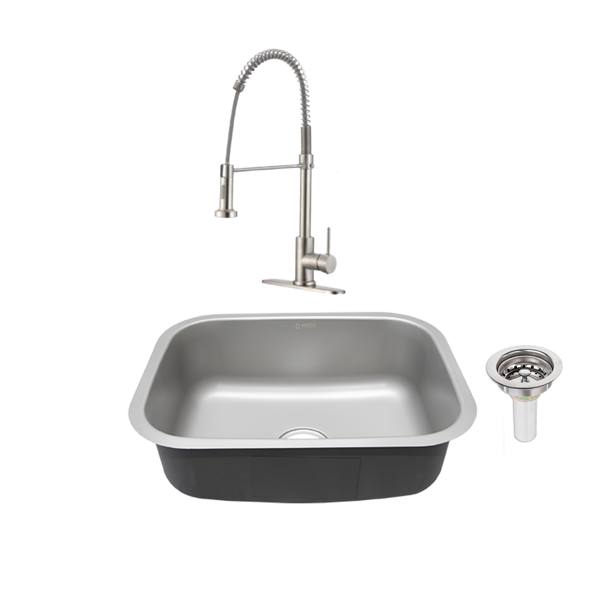 Meer Faucets By Cnx | Tarja Premium De Acero Inoxidable + Mezcladora De Cuello Retráctil Y 2 Funciones De Chorr