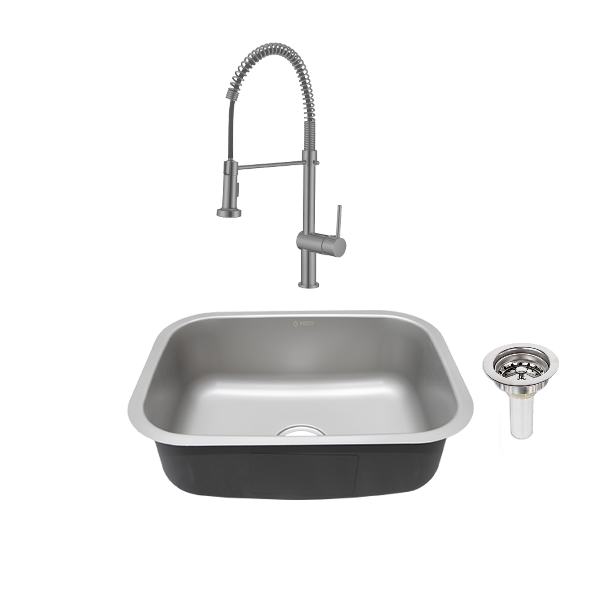 Meer Faucets By Cnx | Tarja Premium De Acero Inoxidable + Mezcladora De Cuello Retráctil Y 2 Funciones De Chorr