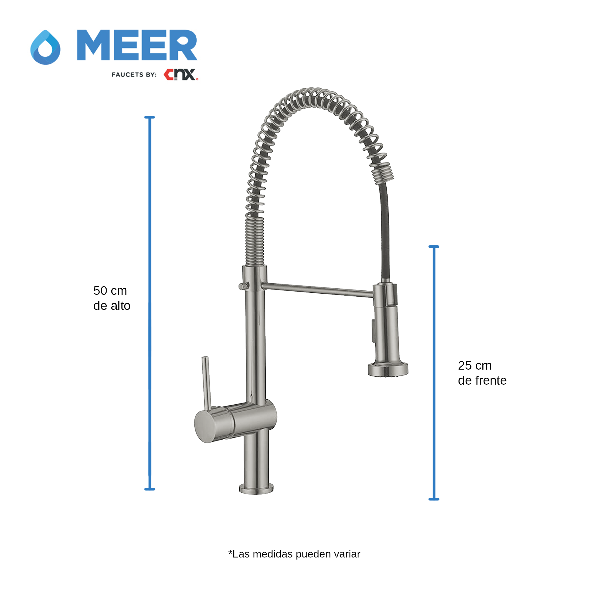 Foto 4 pulgar | Meer Faucets By Cnx | Tarja Premium De Acero Inoxidable + Mezcladora De Cuello Retráctil Y 2 Funciones De Chorr