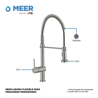 Foto 4 | Meer Faucets By Cnx | Tarja De Acero Inoxidable + Mezcladora De Cuello Flexible Cromada En Acero Inoxidable, Incl