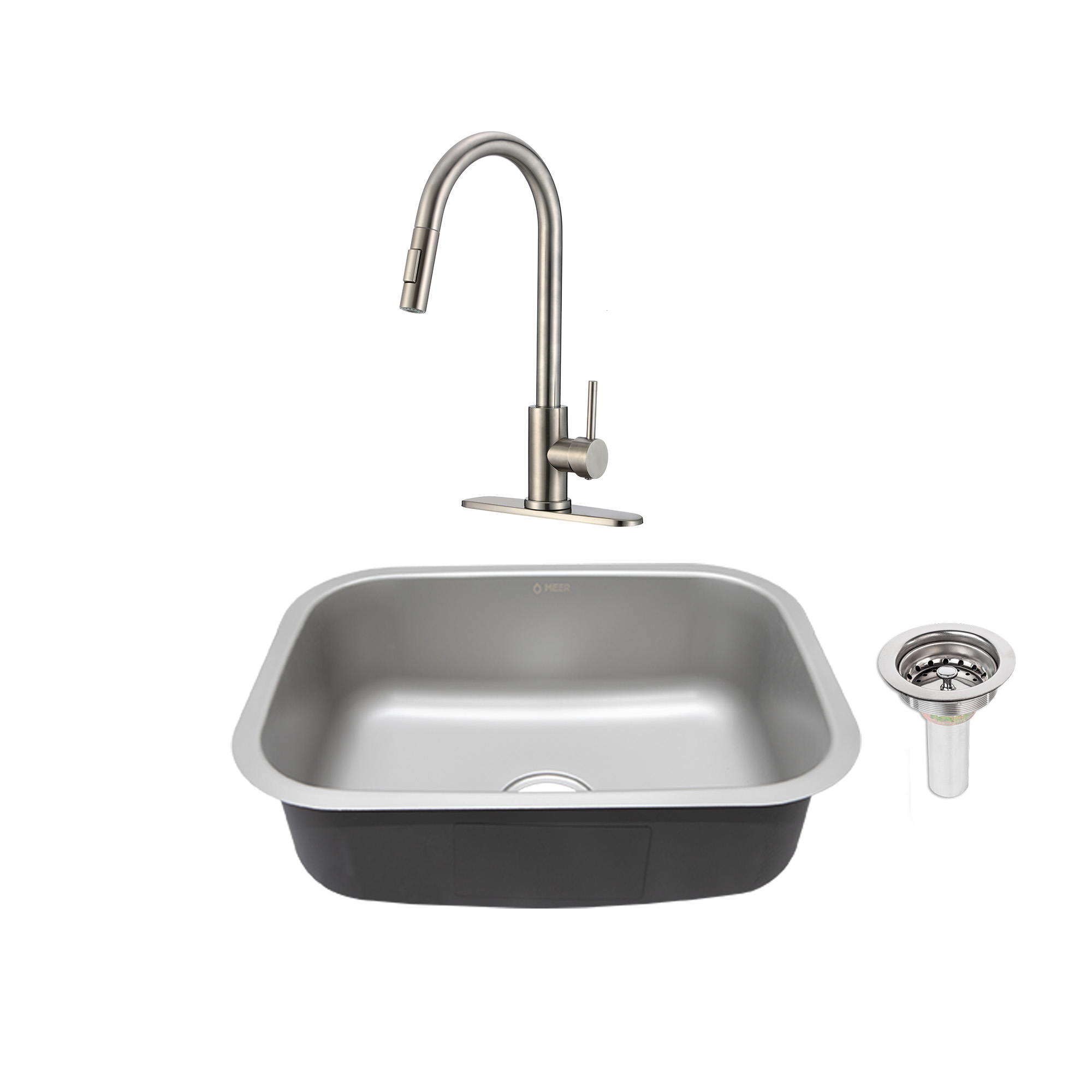 Meer Faucets By Cnx | Tarja Premium De Acero Inoxidable + Mezcladora De Cuello Retráctil Y 2 Funciones De Chorr