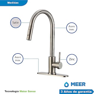 Foto 3 | Meer Faucets By Cnx | Tarja Premium De Acero Inoxidable + Mezcladora De Cuello Retráctil Y 2 Funciones De Chorr