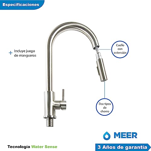 Foto 5 pulgar | Meer Faucets By Cnx | Tarja Premium De Acero Inoxidable + Mezcladora De Cuello Retráctil Y 2 Funciones De Chorr