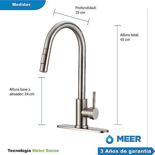 Foto 5 | Meer Faucets By Cnx | Tarja Premium De Acero Inoxidable + Mezcladora De Cuello Retráctil Y 2 Funciones De Chorr