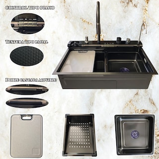 Foto 2 | Tarja Fregadero Cocina Doble Cascada De Lujo Led Acero Inoxidable Homely Elegance