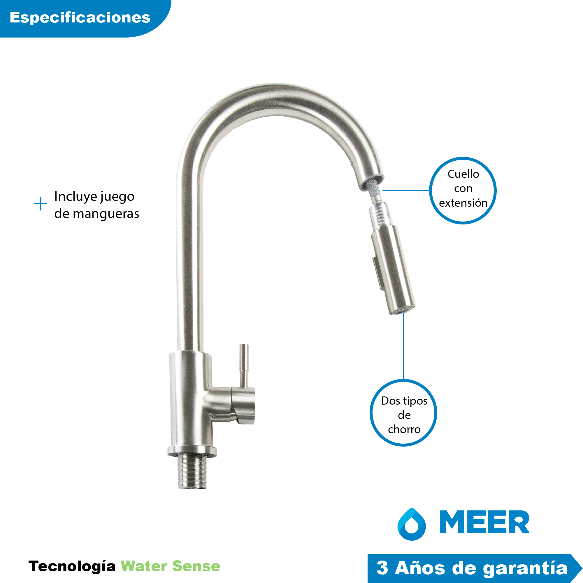 Foto 7 pulgar | Meer Faucets By Cnx | Fregadero Para Cocina Con Escurridero Derecho De Acero Inoxidable, Mezcladora Y Accesorios