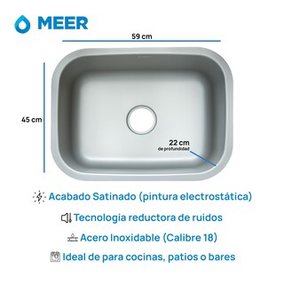 Foto 3 | Meer Faucets By Cnx | Fregadero Para Cocina De Acero Inoxidable Calibre 18 Para Submontar, Tarja Sencilla Satina
